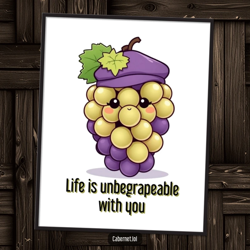 Funny Free Printable Wall Art: A plump grape wearing a tiny beret, looking effortlessly chic and ready to add humor to your decor.