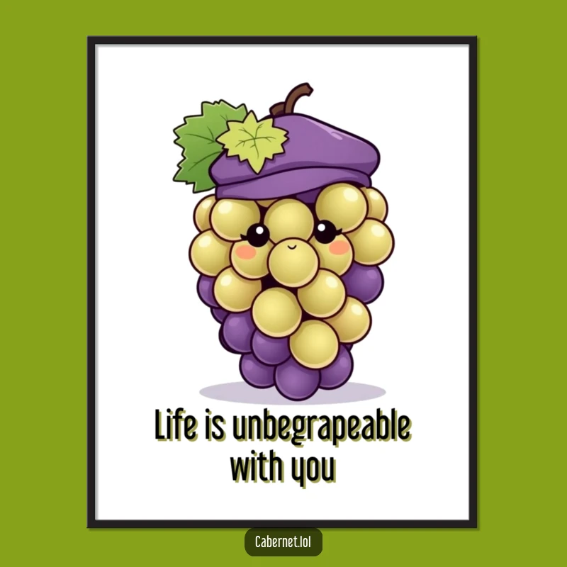 Free Printable Wall Art: Chic Beret Grape, Funny Downloadable Decor for Wine Enthusiasts