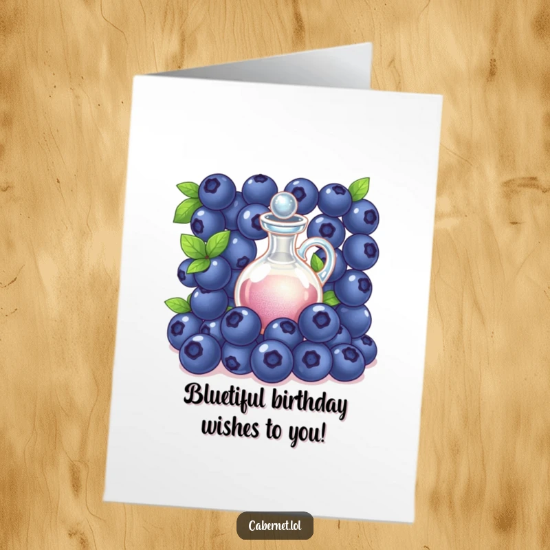 Funny Free Printable Birthday Card: Succulent blueberries gathered around a decanter, ready for a birthday toast with festive cheer.