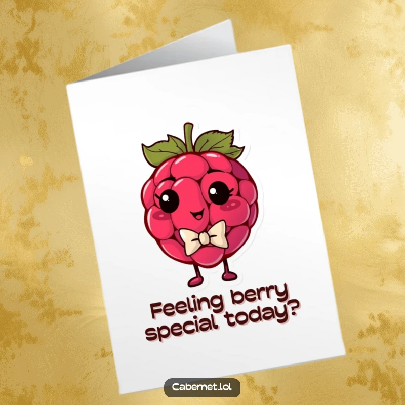 Funny Free Printable Birthday Card: A plump raspberry sporting a tiny bowtie, looking incredibly smug and stylish for a birthday.
