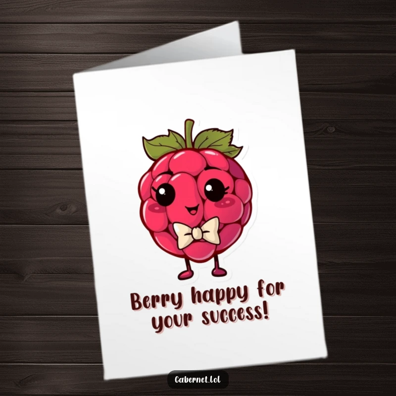 Funny Free Printable Congrats Card: A smug raspberry in a tiny bowtie, celebrating achievements with sophisticated, witty charm.
