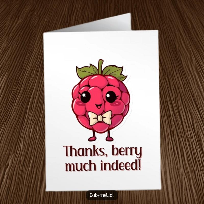 Funny Free Printable Thank You Card: A plump raspberry wearing a tiny bowtie, exuding smugness while offering thanks.